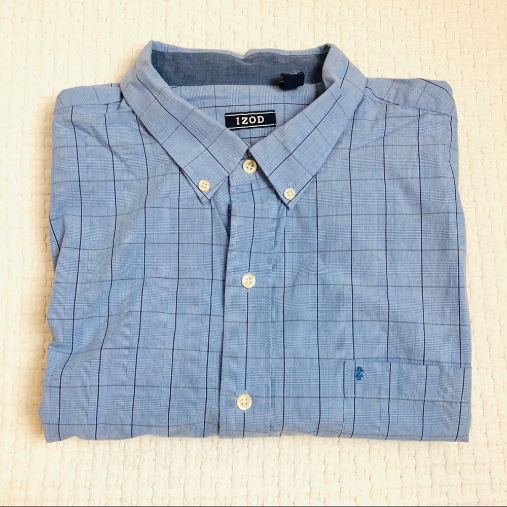 Izod Long Sleeve Grid Patterned Button Up Shirt
